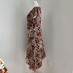 Dress Barn Vintage Brown Red Floral Bias Cut Silk Midi Dress Asymmetrical L Photo 4