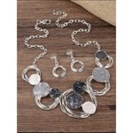 Boutique Fashionable Round Chunky Necklace Set earrings Silver Black Gray womens jewelry Photo 9