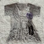 Y2K Burnout Sequin + Lace Floral Grunge Babydoll Top/Dress 🌹 Gray Size XL Photo 5