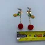 New bow pineapple w/red Pom Pom fashion earrings Red Photo 3