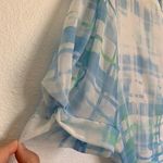 DKNY NWT Puff Sleeve Plaid Midi Dress in Blue Photo 4