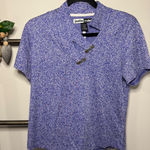 Jamie Sadock Womens Blue Marled Knit Short Sleeve Collared Shirt Top Medium Photo 0