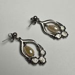 Avon Silver Tone Faux Pearl Flower Rhinestone Pierced Dangle Drop Earrings Photo 1