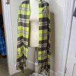 Gap  Plaid Blanket Scarf Wrap w/ Fringe Gray Neon Green 84” by 24” Acrylic Unisex Photo 2