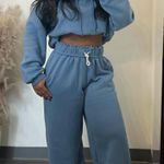 Oversized Wide Leg Cropped Hoodie Set Photo 0