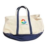 Vintage LL Bean Boat & Tote Bag Natural & Navy Trim Canvas Google Large‎ Photo 0