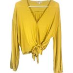 Madewell  Yellow Long Sleeve Tie Front V-Neck Crop Top Women Sz L Photo 0