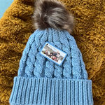 Women's Winter Collection Blue Cable Knit Beanie Hat with Brown Pom One Size Photo 0