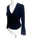 Tadashi Shoji Tadashi Vintage Velvet Bell Sleeve Size XS Laser Cut Sleeve Wrap Front Asymmetry Photo 3