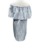 J.Crew Blue & White Stripe Large Ruffle Off Shoulder Knee Length Dress Size L Photo 4