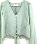 WAYF  size XS‎ new with tags green long sleeve crop blouse lace button up tie Photo 2