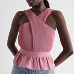 EXPRESS Pink Twist Halter Neck Pleated Peplum Tank Top Photo 0