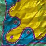 Adrienne Vittadini  Yellow Blue Purple Silver Swirl and dot Scarf Photo 3