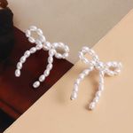 Elegant Pearl Bow Earrings White Photo 5