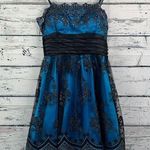 Blondie Nites Turquoise Black Lace Overlay Formal Party Dress Size 9 Made in USA Photo 0