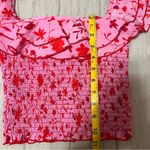 Likely  Athena Pink and Red Floral Ruffle Smocked Top / Blouse Photo 5