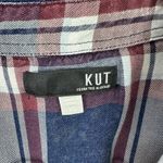 Kut From The Kloth  Plaid Button Up Shirt Womens XS Blue Roll Tab Sleeve Preppy Photo 1