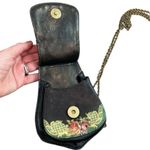 Michal Negrin Small VINTAGE CROSS BODY / BELT Black and Green floral Bag Photo 4