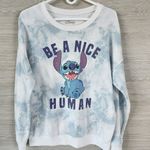 Disney Women Large Blue Tie Dye STITCH Be A Nice Human Long Sleeve Sweatshirt Photo 0