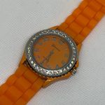 Geneva quartz analog watch orange tone rhinestones 40mm silicone band running Photo 1