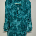 Coral Bay  Green and Blue Tunic with Bell Sleeves and Mandarin Collar Photo 0