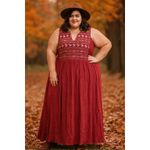 City Chic  Red Embroidered Sleeveless Maxi Dress Size‎ Large Boho Cottagecore Photo 2