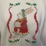 Jerzees Vintage Christmas sweatshirt white holiday rabbit puffy paint ugly L Photo 1