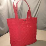 Vera Bradley Large Tall Quilted Red Tote Bag Interior Pockets Colorful Lining Photo 3