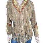 Leathers by Maurice Vintage Size 6 Taupe Suede Beaded Fringed Southwest Jacket Brown Photo 1