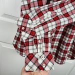 Talbots  Plaid Metallic Button up Shirt Blouse Top Red White Black Cotton Size L Photo 5