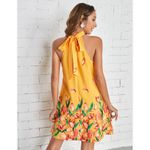SheIn Women’s Halter Floral Short Dress Size XS Yellow Summer Vacation Resortwear Photo 2