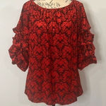 Coco Bianco  on or off shoulder puff sleeve top textured jacquard L Photo 0