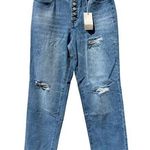 NWT Flamingals Wide Leg Button Fly High Waist Stretchy Jeans Size Medium Blue Photo 0