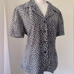 Leslie Fay Vintage ‘90s  Navy Blue Floral Print Collared Short Sleeve Blouse Photo 2