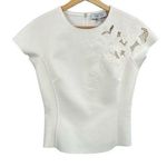 Rickie Freeman Teri Jon Cream Blouse Floral Embroidery Cap Sleeve Scuba 2 White Photo 0