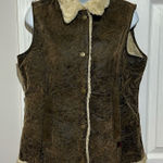 Woolrich  Saddle Brown Leaf Embroidered Faux Sherpa Lined Vest Jacket Sz M Photo 0