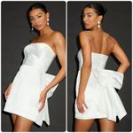Lulus  Womens Graduation Soiree Hour White Satin Strapless Bow Mini Dress Size L Photo 1