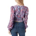 Jessica Simpson NWT‎  Laira Paisley Blouse Sz M Ruched Long Sleeve V Neck Cropped Photo 7