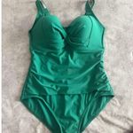 Kona Sol Women's  Textured Square Neck High Coverage One Piece Green Swimsuit~ Photo 1