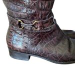 Talbots  Brown Leather Croc Embossed Riding Horse Bit Boots size 8.5 Photo 1