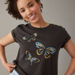 American Eagle  Butterfly Graphic Cropped‎ T Shirt size S Photo 0