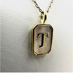 Gold tone and opal T monogram pendant necklace Photo 3