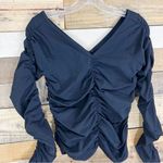Helmut Lang Ruched Vneck Black Long Sleeve Top Size XS/Small NWT Photo 4