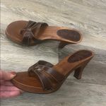 MIA  Vintage Y2K Cross Strap Leather Wooden Heeled Sandals Made in Brazil Sz 7 Photo 12