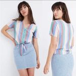 Madewell  Novel Tie-Front Button Top Flagstaff Stripe Short Sleeve Blue/Green Photo 0