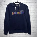 Superdry Navy Vintage Retro Rainbow Logo Hoodie Sweatshirt Women's Size S 6 NWT Photo 3