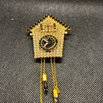 Bauer RARE DOROTHY  GOLD BLACK CRYSTAL CUCKOO CLOCK 4.25” BROOCH PIN NWT VINTAGE  Photo 4