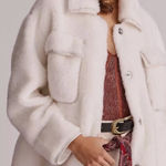 Anthropologie Maeve by  Size Large Cinched Faux Fur Winter Coat in Ivory Overcoat Photo 0