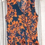 Devlin  Orange Floral Surplice Front Cut Out Back Sleeveless Top Size XS Photo 0