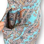 Cynthia Rowley Dress Aqua Blue Paisley Print Flounce Hem Sleeveless Vneck Mini Photo 5